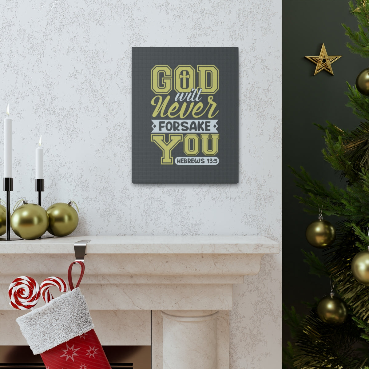 Scripture Walls God Will Never Forsake Hebrews 13:5 Yellow Bible Verse Canvas Christian Wall Art Ready to Hang Unframed-Express Your Love Gifts