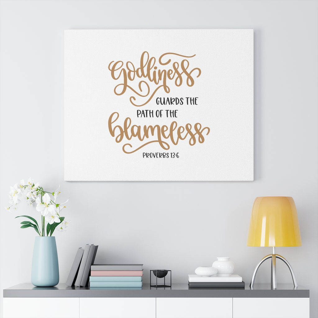 Scripture Walls Godliness Guards Proverbs 13:6 Bible Verse Canvas Christian Wall Art Ready to Hang Unframed-Express Your Love Gifts