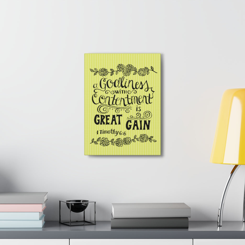 Scripture Walls Godliness With Contentment Is Great Gain 1 Timothy 6:6 Bible Verse Canvas Christian Wall Art Ready To Hang Unframed-Express Your Love Gifts