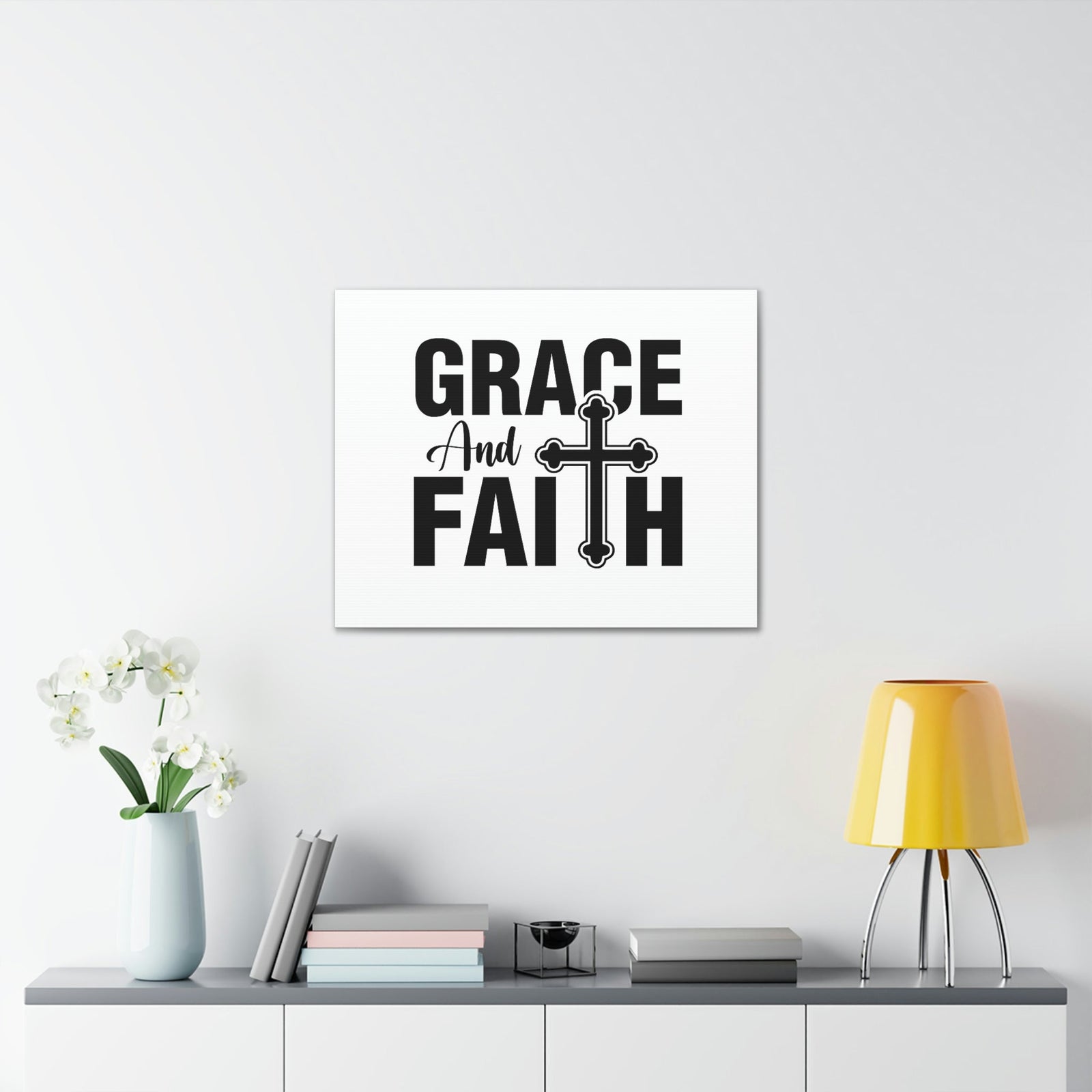 Scripture Walls Grace And Faith Ephesians 2:8 Cross White Christian Wall Art Bible Verse Print Ready to Hang Unframed-Express Your Love Gifts