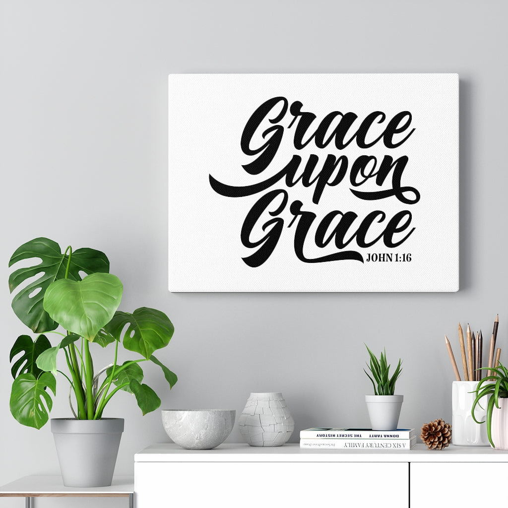 Scripture Walls Grace Upon Grace John 1:16 White Bible Verse Canvas Christian Wall Art Ready to Hang Unframed-Express Your Love Gifts