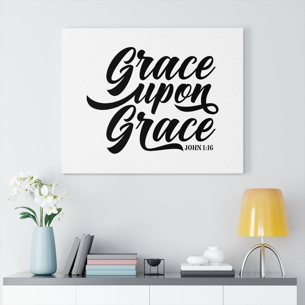 Scripture Walls Grace Upon Grace John 1:16 White Bible Verse Canvas Christian Wall Art Ready to Hang Unframed-Express Your Love Gifts