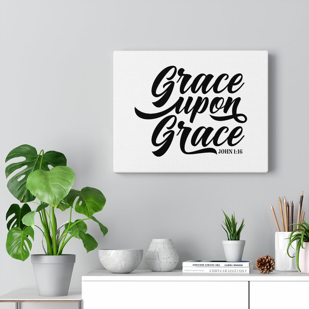 Scripture Walls Grace Upon Grace John 1:16 White Bible Verse Canvas Christian Wall Art Ready to Hang Unframed-Express Your Love Gifts