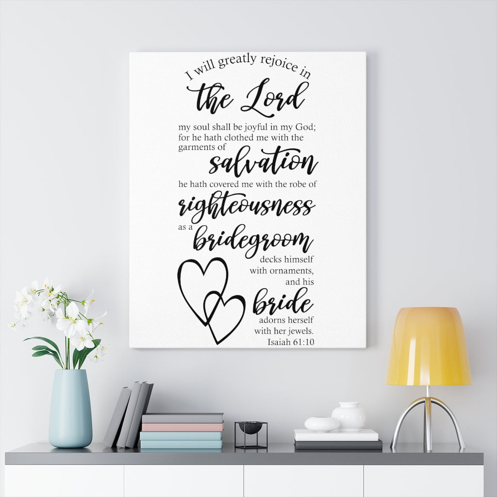 Scripture Walls Rejoice in Marriage Isaiah 61:10 Bible Verse Canvas Christian Wall Art Ready to Hang Unframed-Express Your Love Gifts