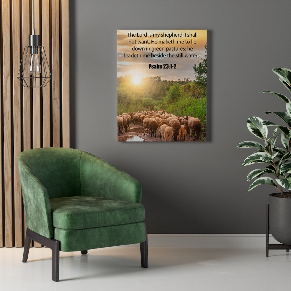 Scripture Walls Green Pastures Psalm 23:1-2 Bible Verse Canvas Christian Wall Art Ready to Hang Unframed-Express Your Love Gifts