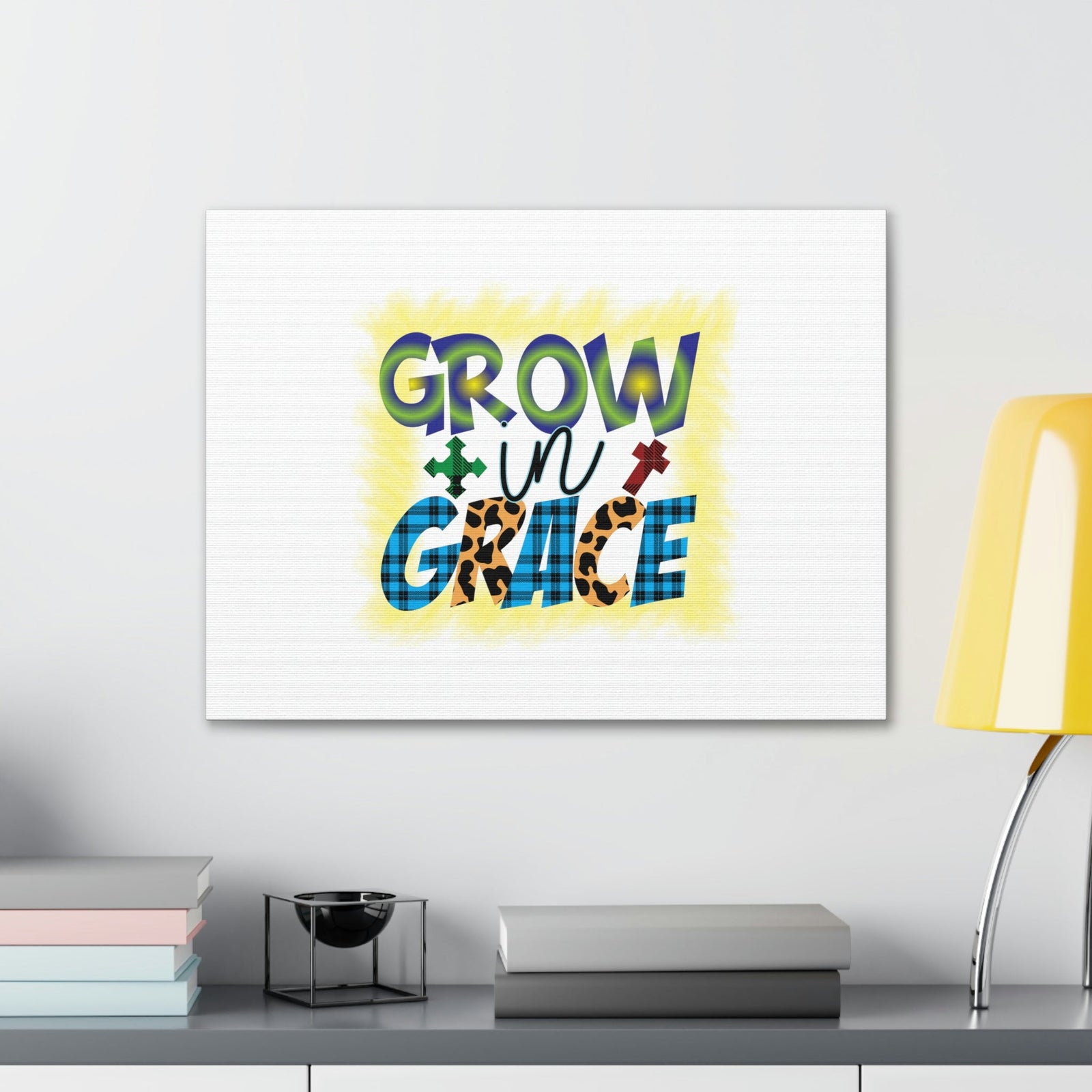 Scripture Walls Grow In Grace 2 Peter 3:18 Yellow Christian Wall Art Bible Verse Print Ready to Hang Unframed-Express Your Love Gifts