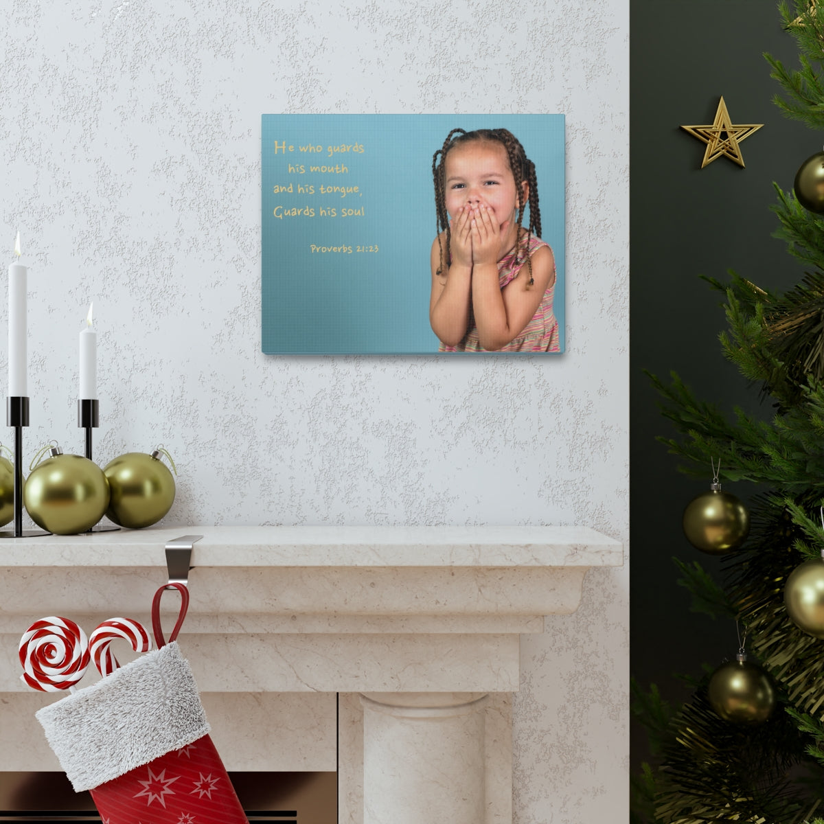 Scripture Walls Guards His Soul Proverbs 21:23 Bible Verse Canvas Christian Wall Art Bible Verse Print Ready To Hang Unframed-Express Your Love Gifts