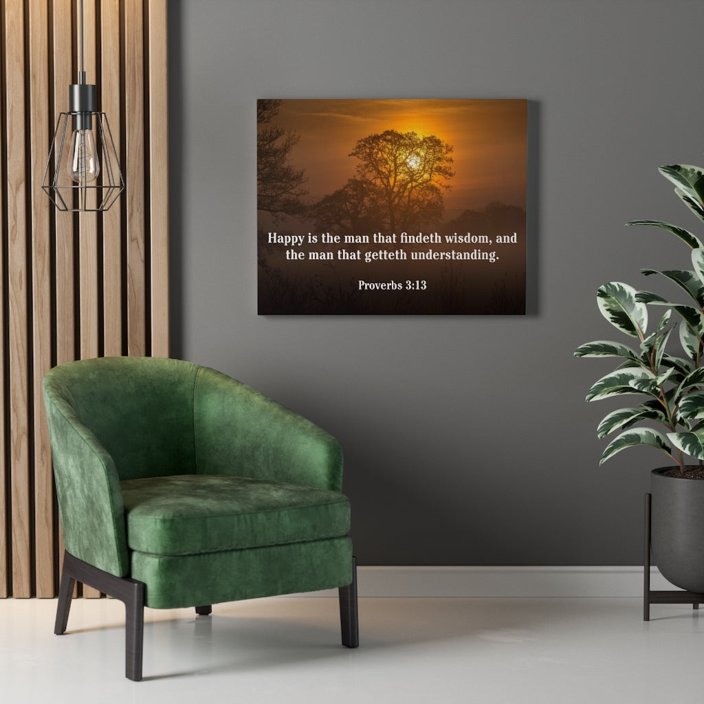 Scripture Walls Happy is The Man Proverbs 3:13 Bible Verse Canvas Christian Wall Art Ready to Hang Unframed-Express Your Love Gifts