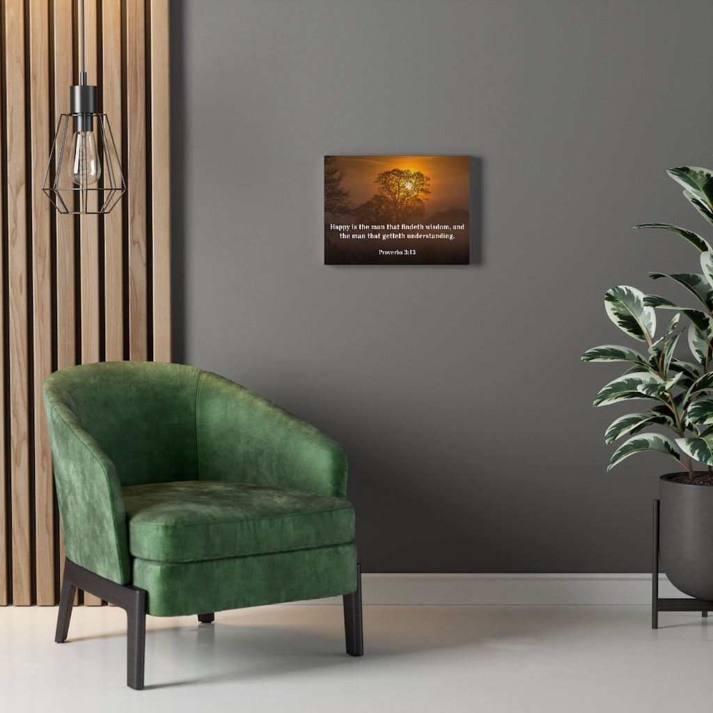 Scripture Walls Happy is The Man Proverbs 3:13 Bible Verse Canvas Christian Wall Art Ready to Hang Unframed-Express Your Love Gifts