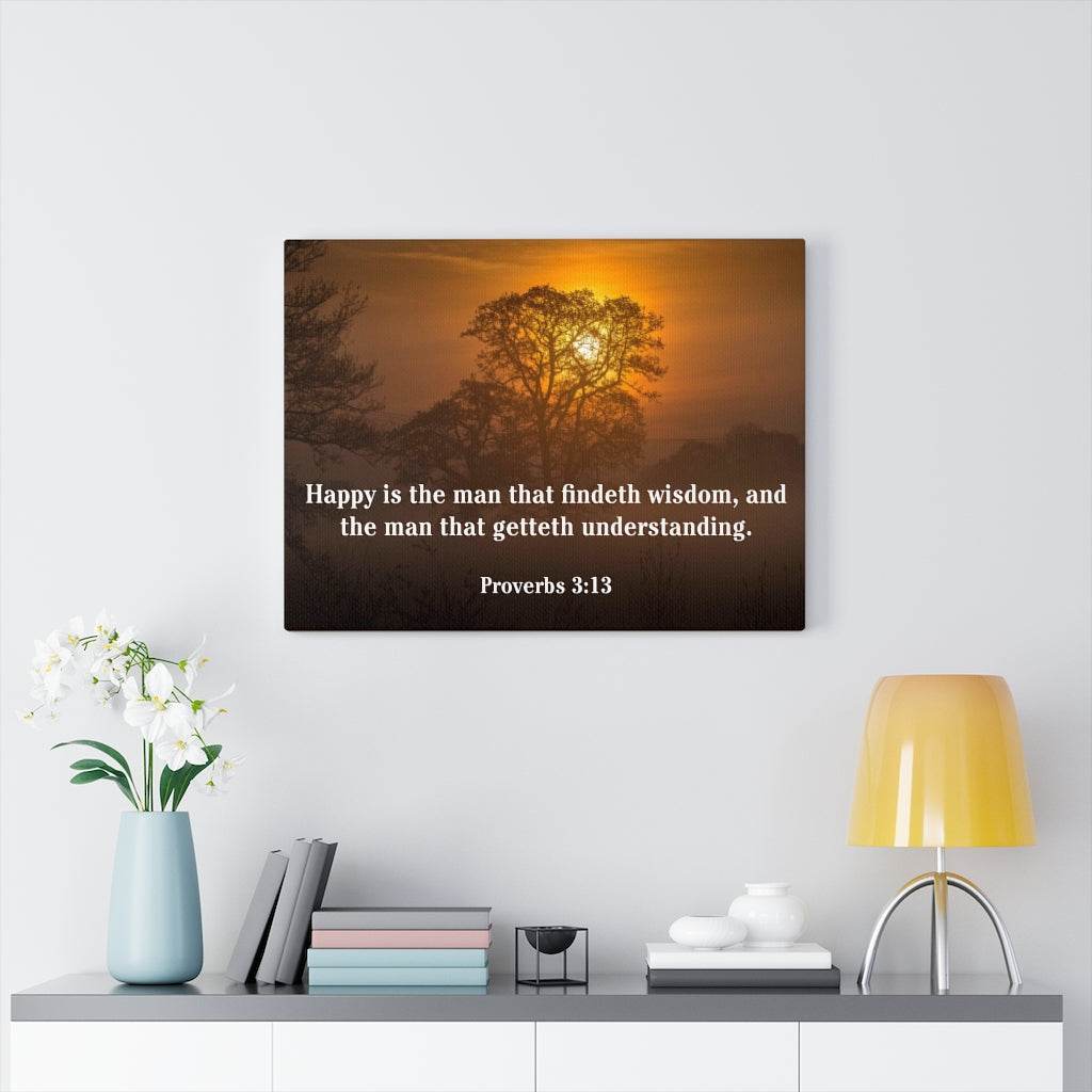 Scripture Walls Happy is The Man Proverbs 3:13 Bible Verse Canvas Christian Wall Art Ready to Hang Unframed-Express Your Love Gifts