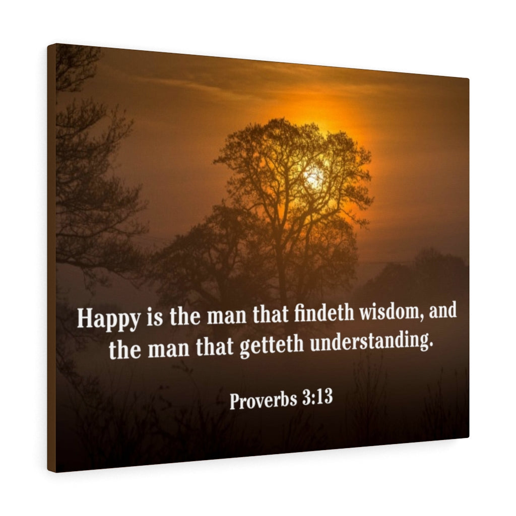 Scripture Walls Happy is The Man Proverbs 3:13 Bible Verse Canvas Christian Wall Art Ready to Hang Unframed-Express Your Love Gifts