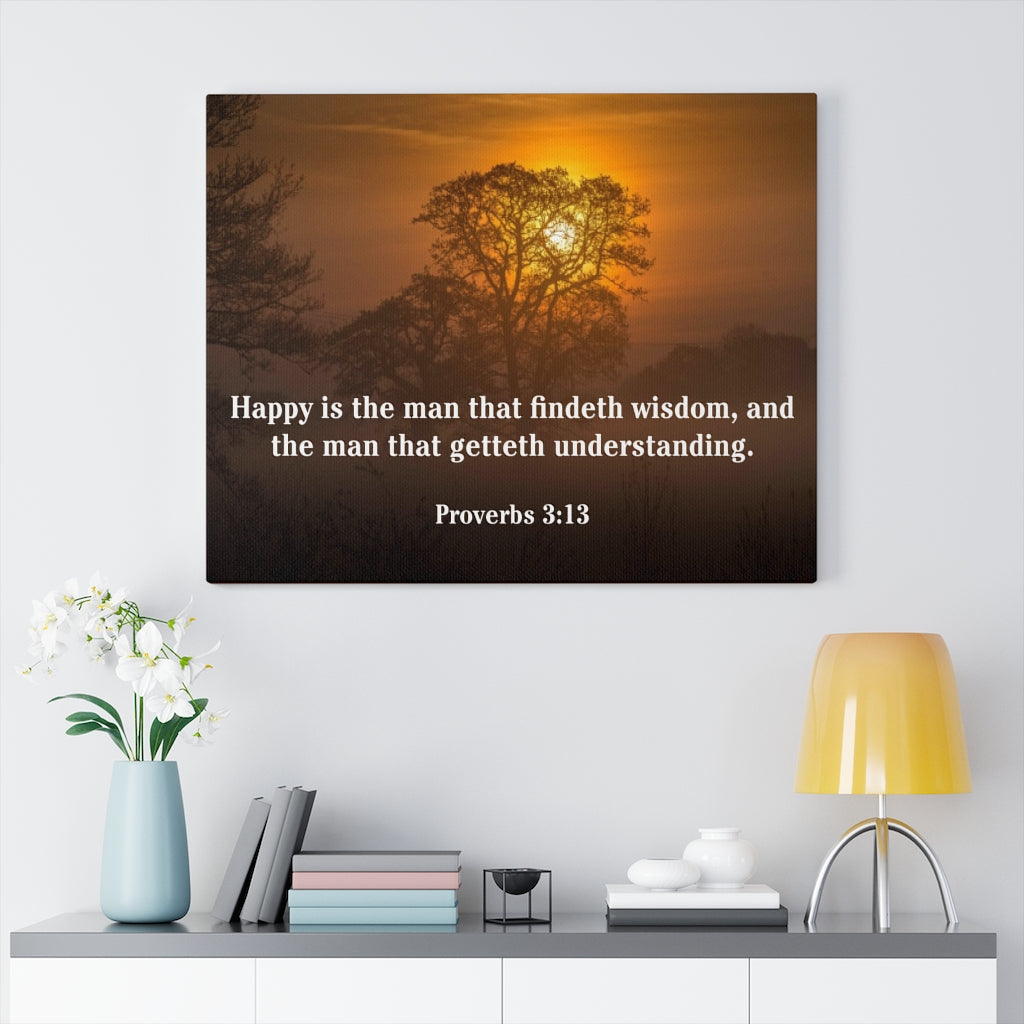Scripture Walls Happy is The Man Proverbs 3:13 Bible Verse Canvas Christian Wall Art Ready to Hang Unframed-Express Your Love Gifts