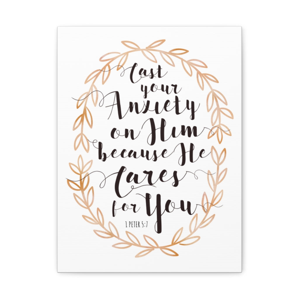 Scripture Walls He Cares For You Leaves 1 Peter 5:7 Bible Verse Canvas Christian Wall Art Ready to Hang Unframed-Express Your Love Gifts