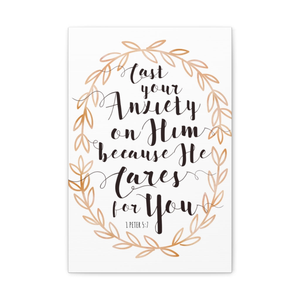 Scripture Walls He Cares For You Leaves 1 Peter 5:7 Bible Verse Canvas Christian Wall Art Ready to Hang Unframed-Express Your Love Gifts