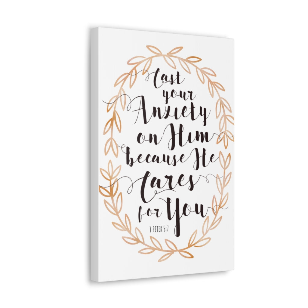 Scripture Walls He Cares For You Leaves 1 Peter 5:7 Bible Verse Canvas Christian Wall Art Ready to Hang Unframed-Express Your Love Gifts