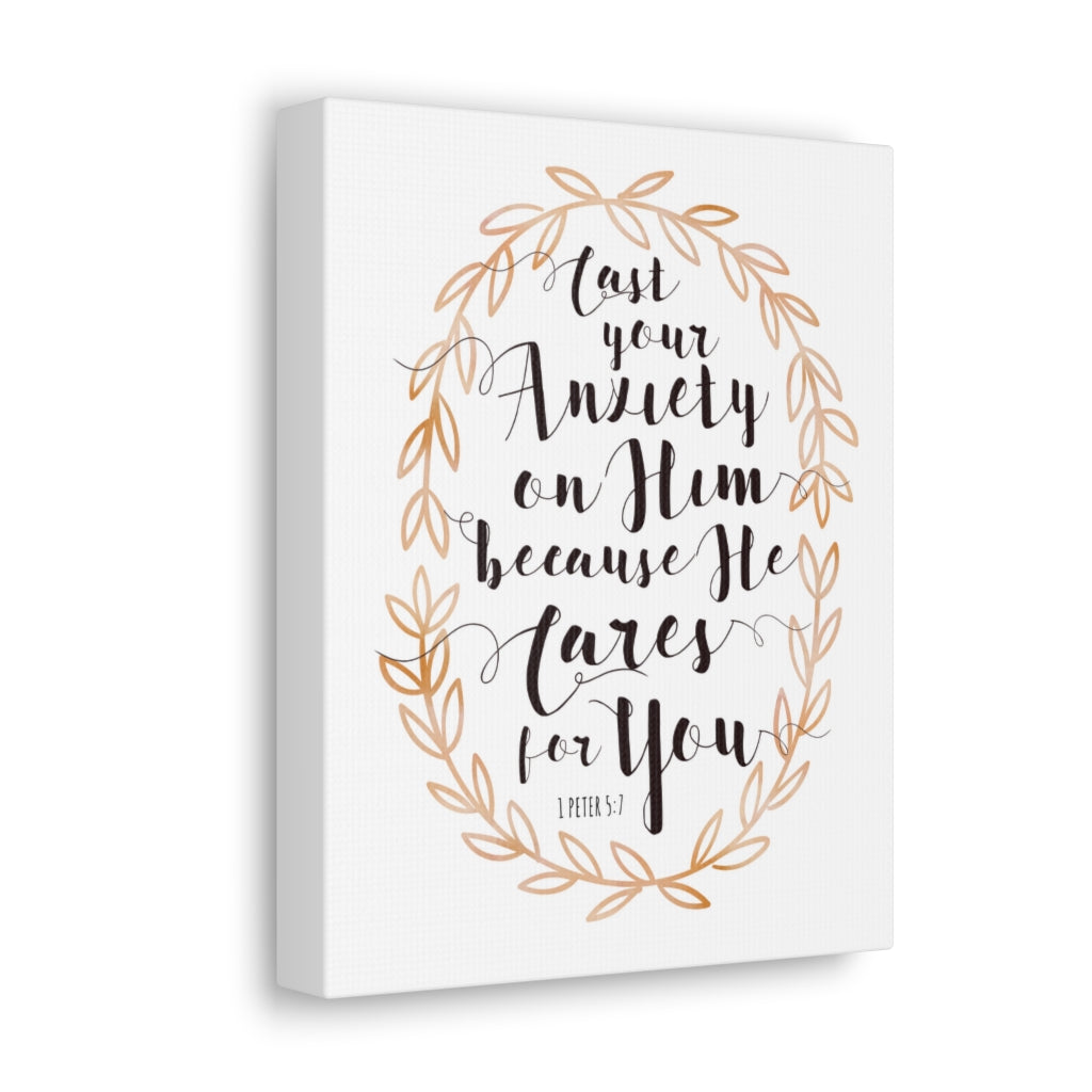 Scripture Walls He Cares For You Leaves 1 Peter 5:7 Bible Verse Canvas Christian Wall Art Ready to Hang Unframed-Express Your Love Gifts