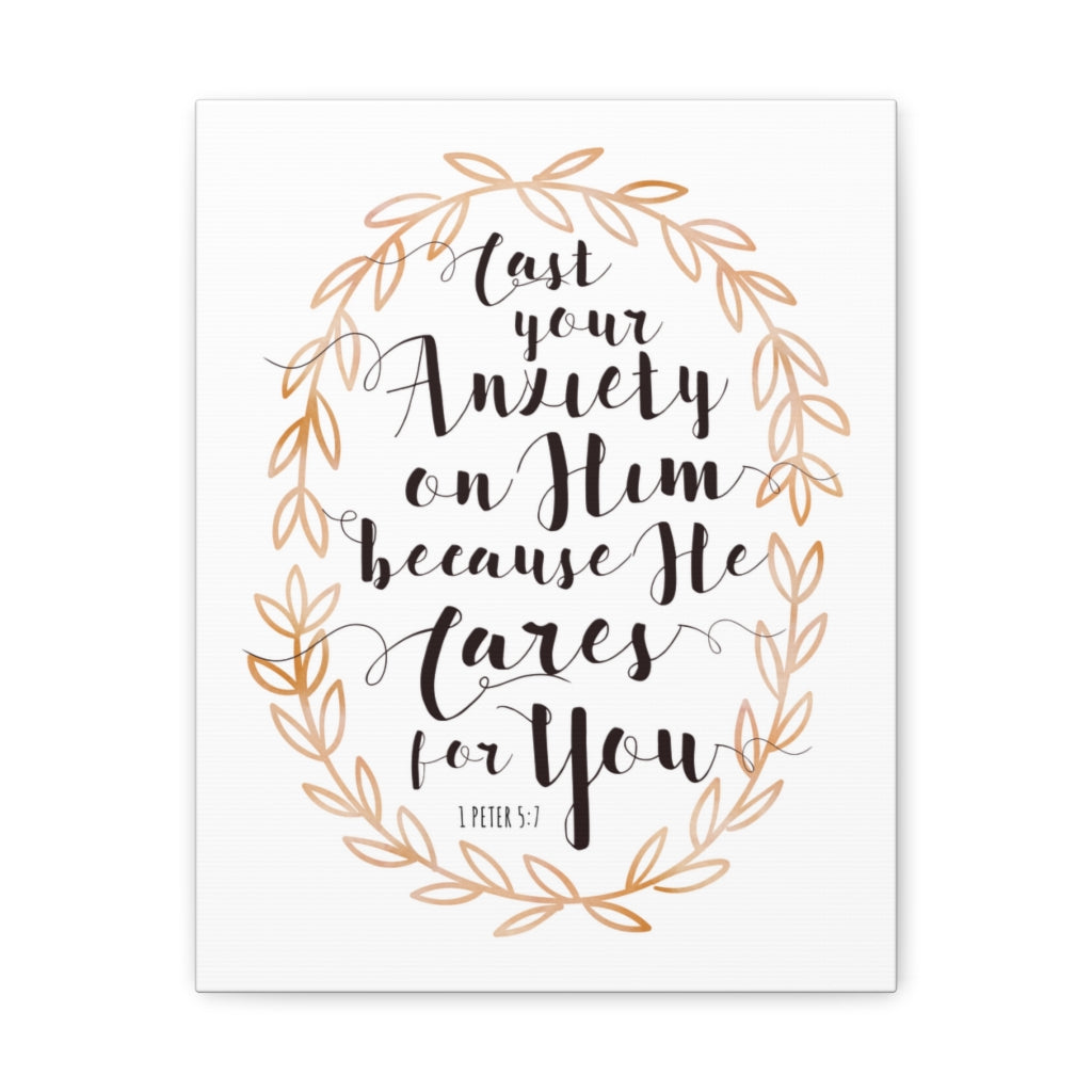 Scripture Walls He Cares For You Leaves 1 Peter 5:7 Bible Verse Canvas Christian Wall Art Ready to Hang Unframed-Express Your Love Gifts