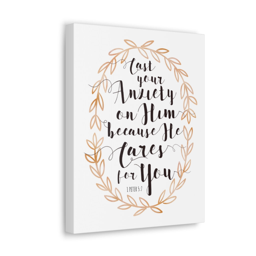Scripture Walls He Cares For You Leaves 1 Peter 5:7 Bible Verse Canvas Christian Wall Art Ready to Hang Unframed-Express Your Love Gifts