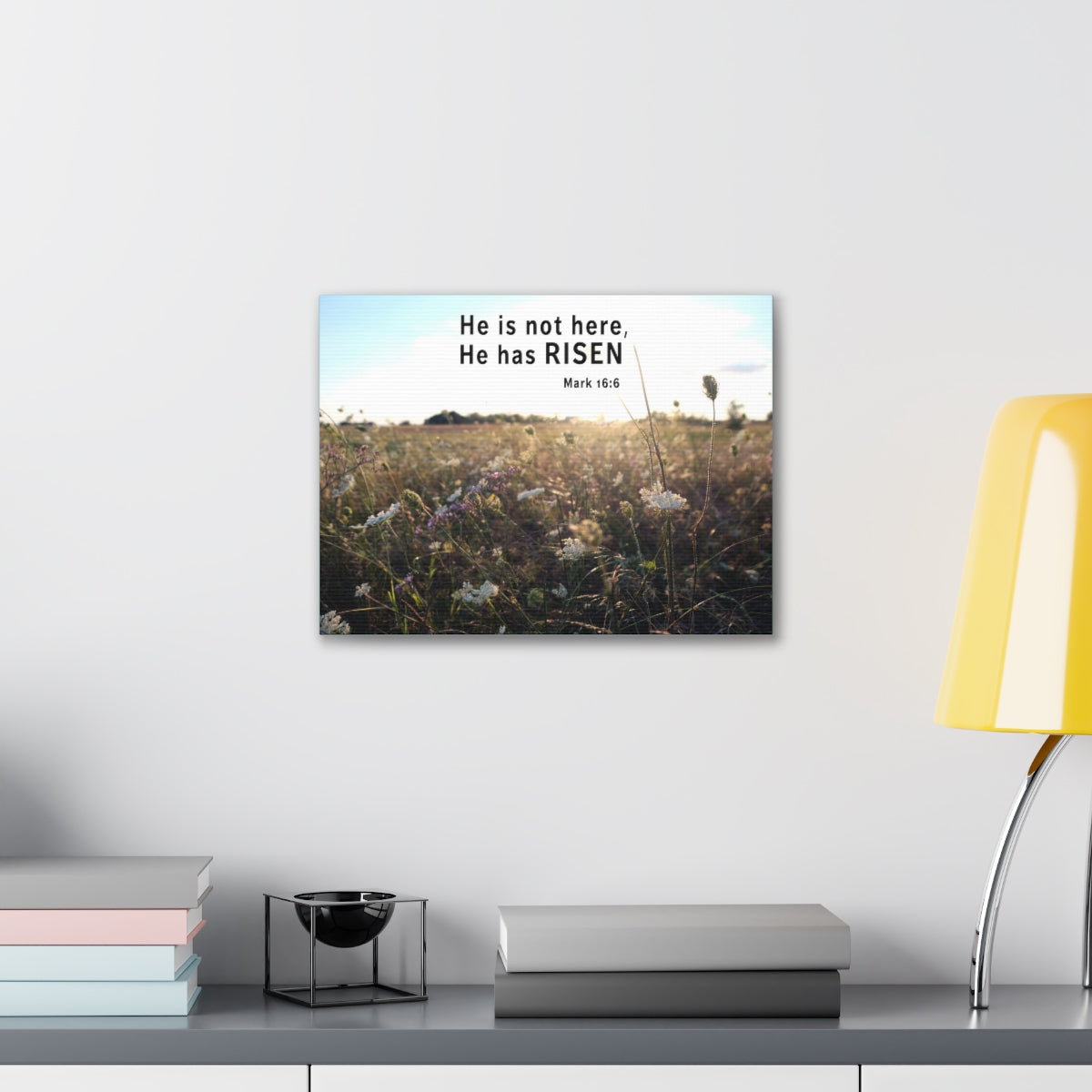 Scripture Walls He Has Risen Mark 16:6 Bible Verse Canvas Christian Wall Art Ready to Hang Unframed-Express Your Love Gifts