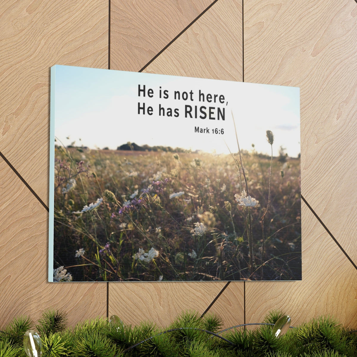 Scripture Walls He Has Risen Mark 16:6 Bible Verse Canvas Christian Wall Art Ready to Hang Unframed-Express Your Love Gifts