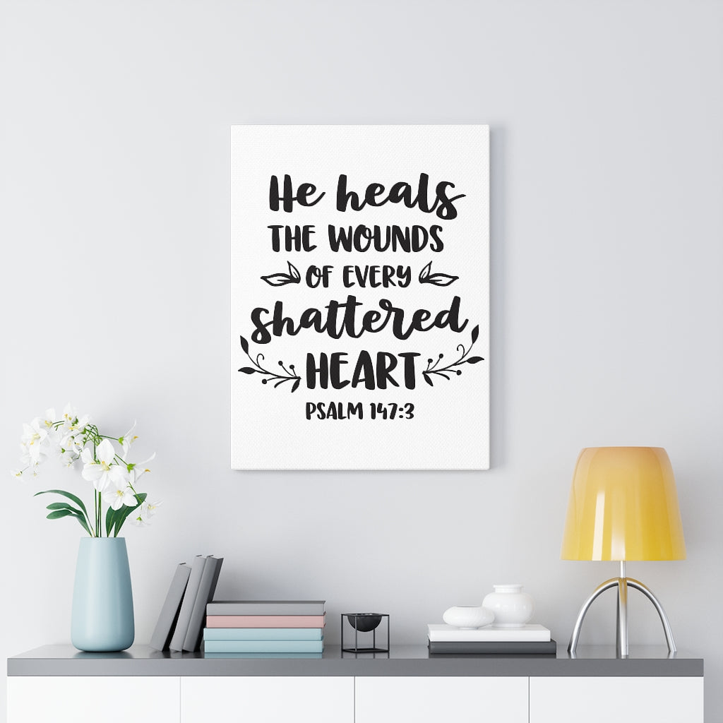 Scripture Walls He Heals The Wounds Psalm 147:3 Bible Verse Canvas Christian Wall Art Ready to Hang Unframed-Express Your Love Gifts