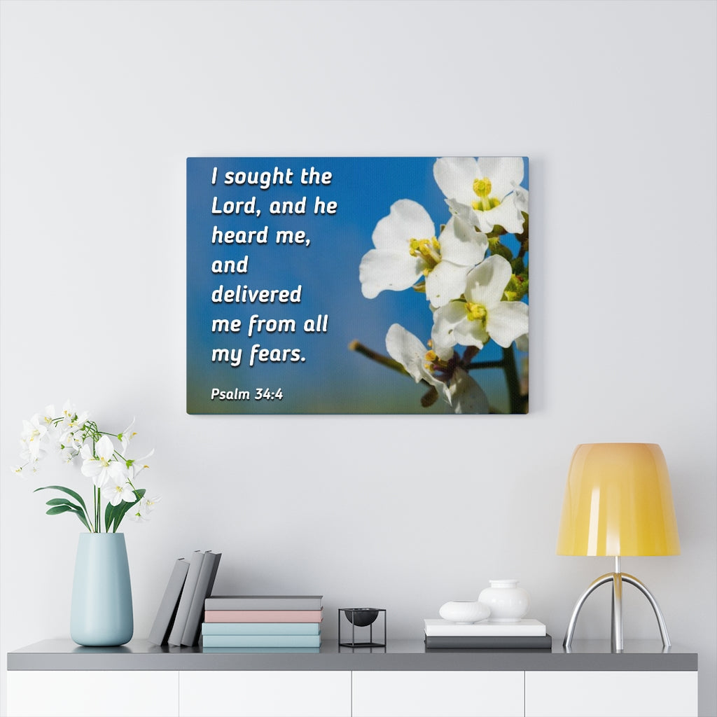 Scripture Walls He Heard Me Psalm 34:4 Bible Verse Canvas Christian Wall Art Ready to Hang Unframed-Express Your Love Gifts