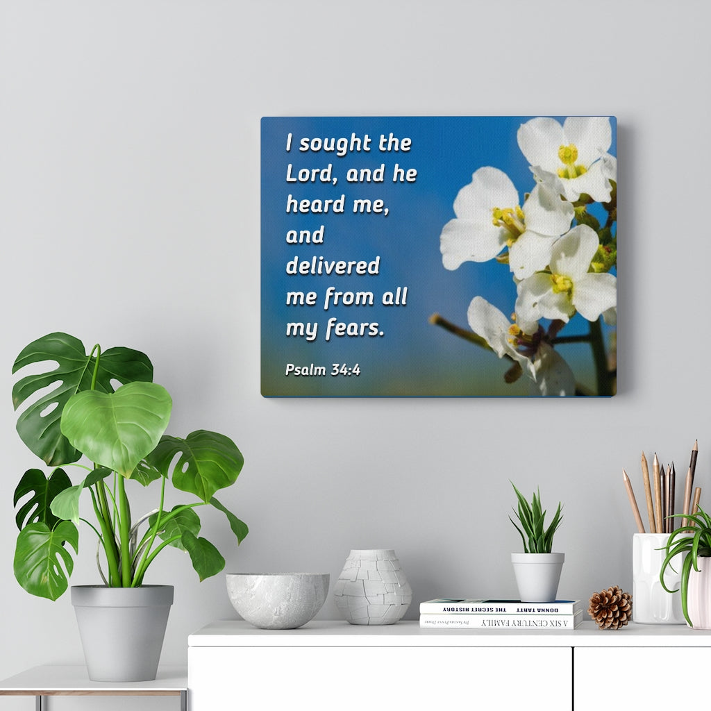 Scripture Walls He Heard Me Psalm 34:4 Bible Verse Canvas Christian Wall Art Ready to Hang Unframed-Express Your Love Gifts