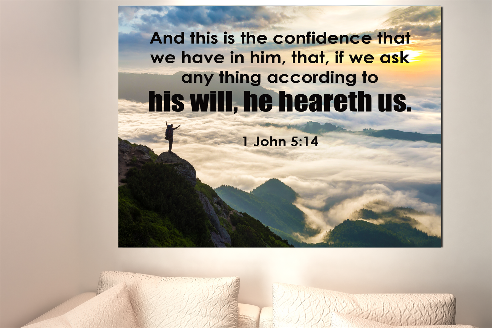 Scripture Walls He HeAreth Us 1 John 5:14 Bible Verse Canvas Christian Wall Art Ready to Hang Unframed-Express Your Love Gifts