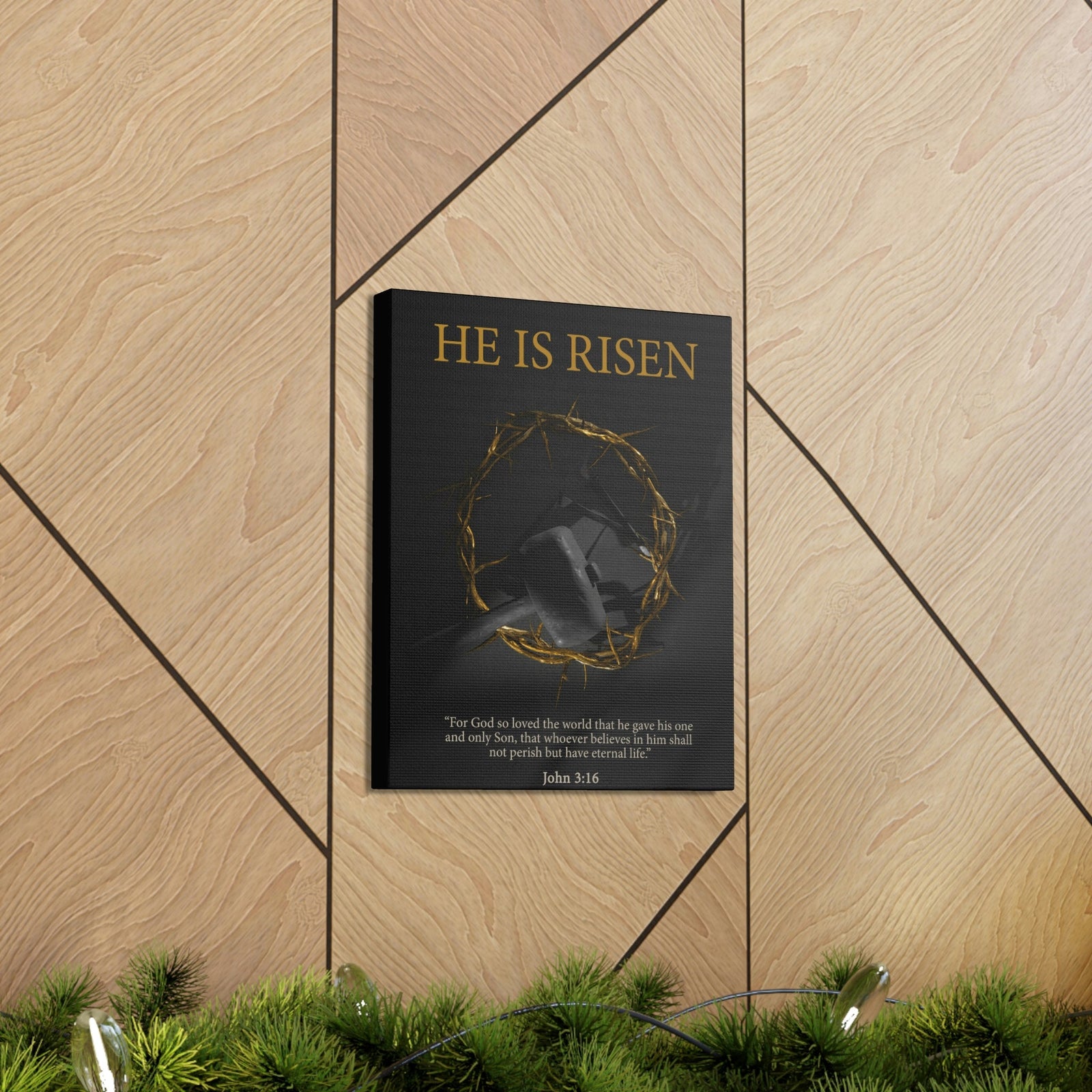 Scripture Walls He Is Risen John 3:16 Bible Verse Canvas Christian Wall Art Ready to Hang Unframed-Express Your Love Gifts