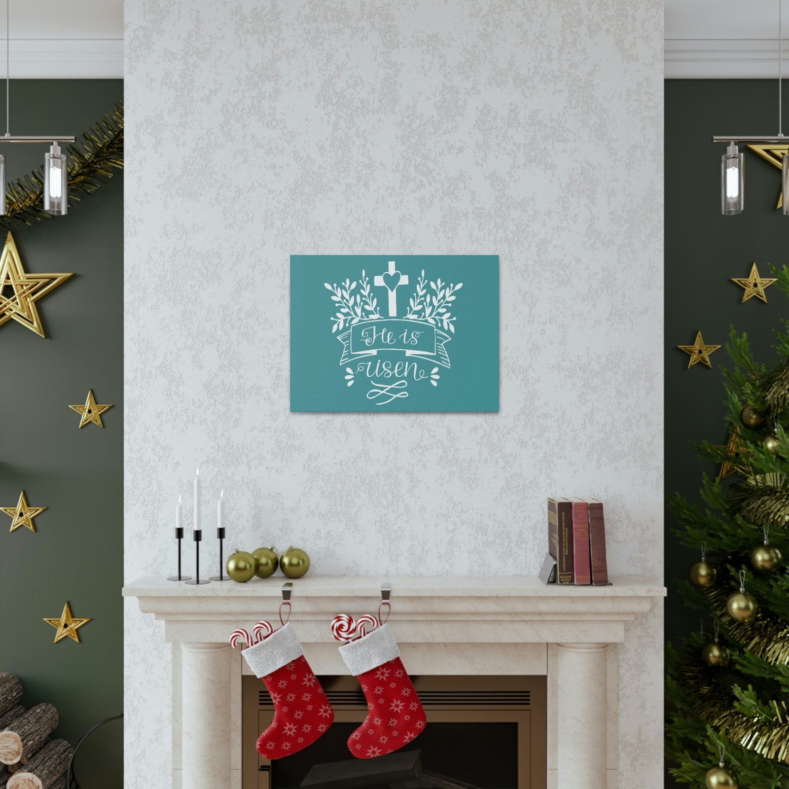 Scripture Walls He Is Risen Matthew 28:6 Teal Branches Christian Wall Art Bible Verse Print Ready to Hang Unframed-Express Your Love Gifts