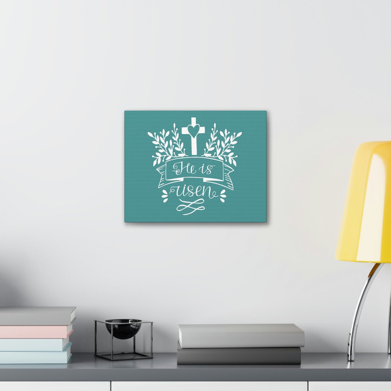 Scripture Walls He Is Risen Matthew 28:6 Teal Branches Christian Wall Art Bible Verse Print Ready to Hang Unframed-Express Your Love Gifts