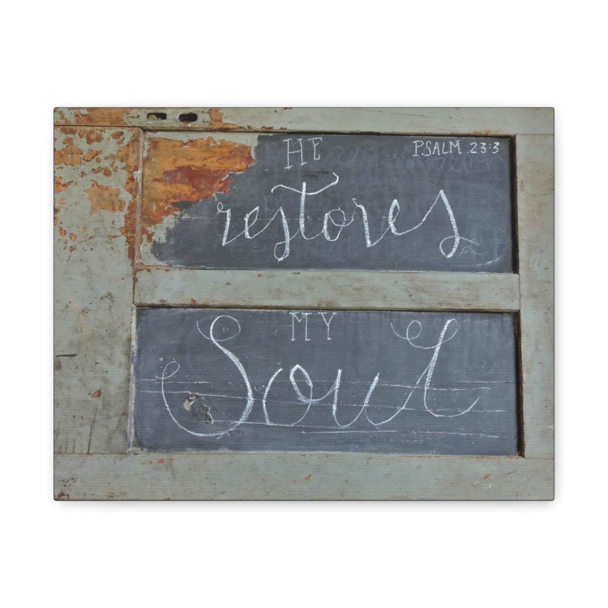 Scripture Walls He Restores My Soul Psalm 23:3 Bible Verse Canvas Christian Wall Art Bible Verse Print Ready To Hang Unframed-Express Your Love Gifts