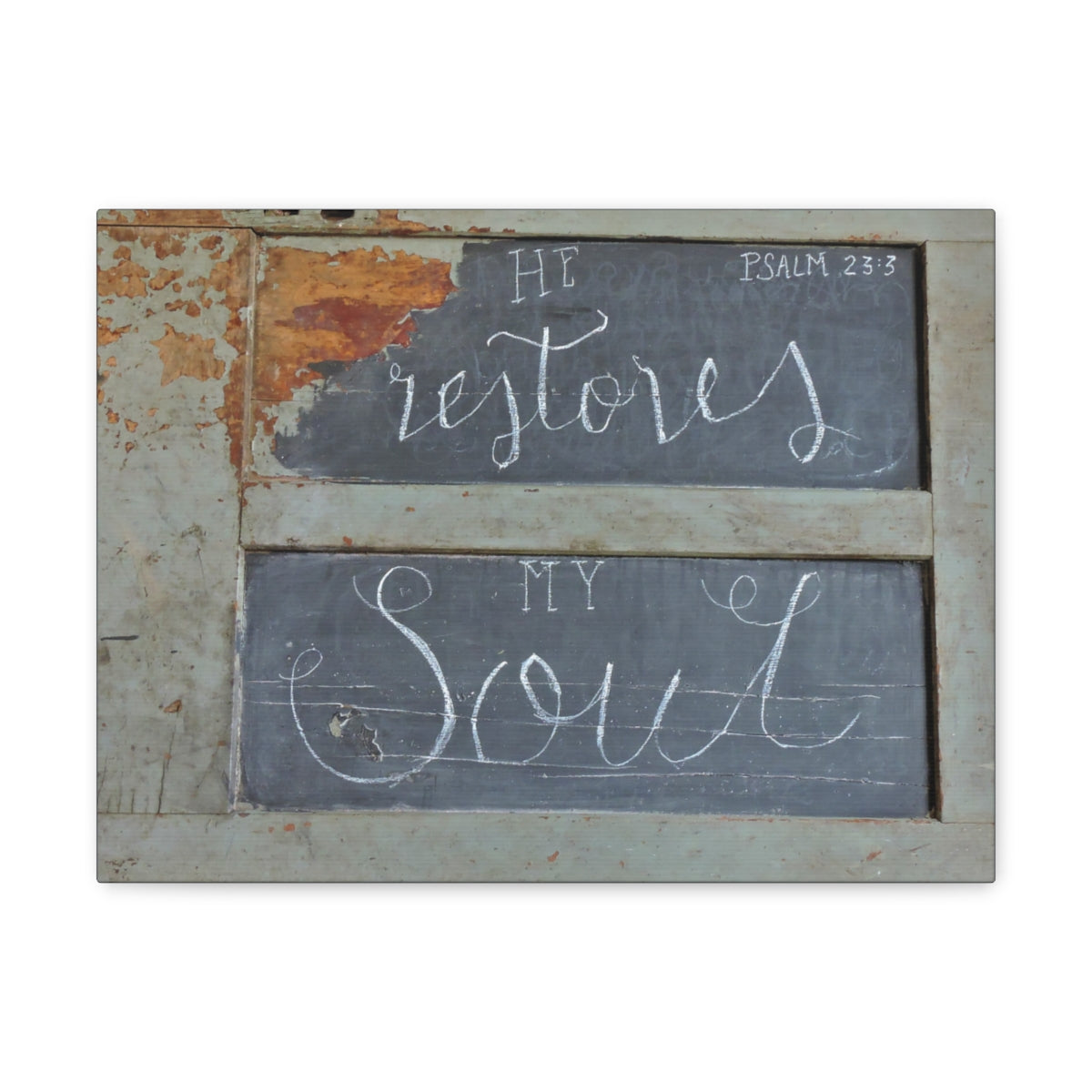 Scripture Walls He Restores My Soul Psalm 23:3 Bible Verse Canvas Christian Wall Art Bible Verse Print Ready To Hang Unframed-Express Your Love Gifts