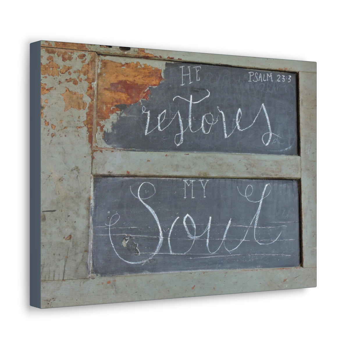 Scripture Walls He Restores My Soul Psalm 23:3 Bible Verse Canvas Christian Wall Art Bible Verse Print Ready To Hang Unframed-Express Your Love Gifts