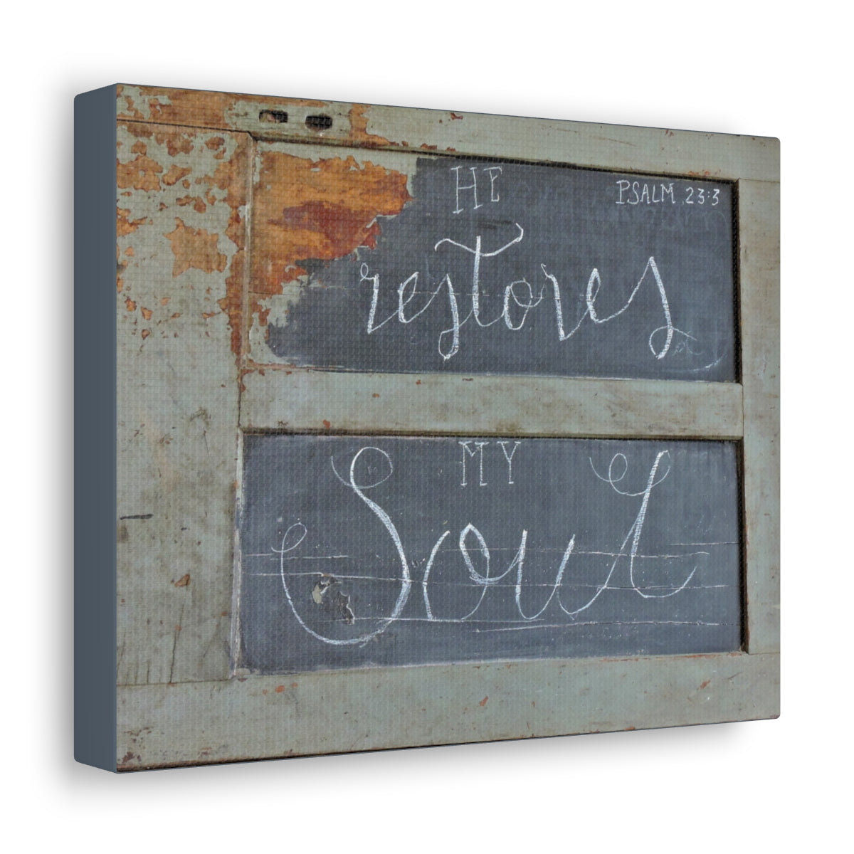 Scripture Walls He Restores My Soul Psalm 23:3 Bible Verse Canvas Christian Wall Art Bible Verse Print Ready To Hang Unframed-Express Your Love Gifts