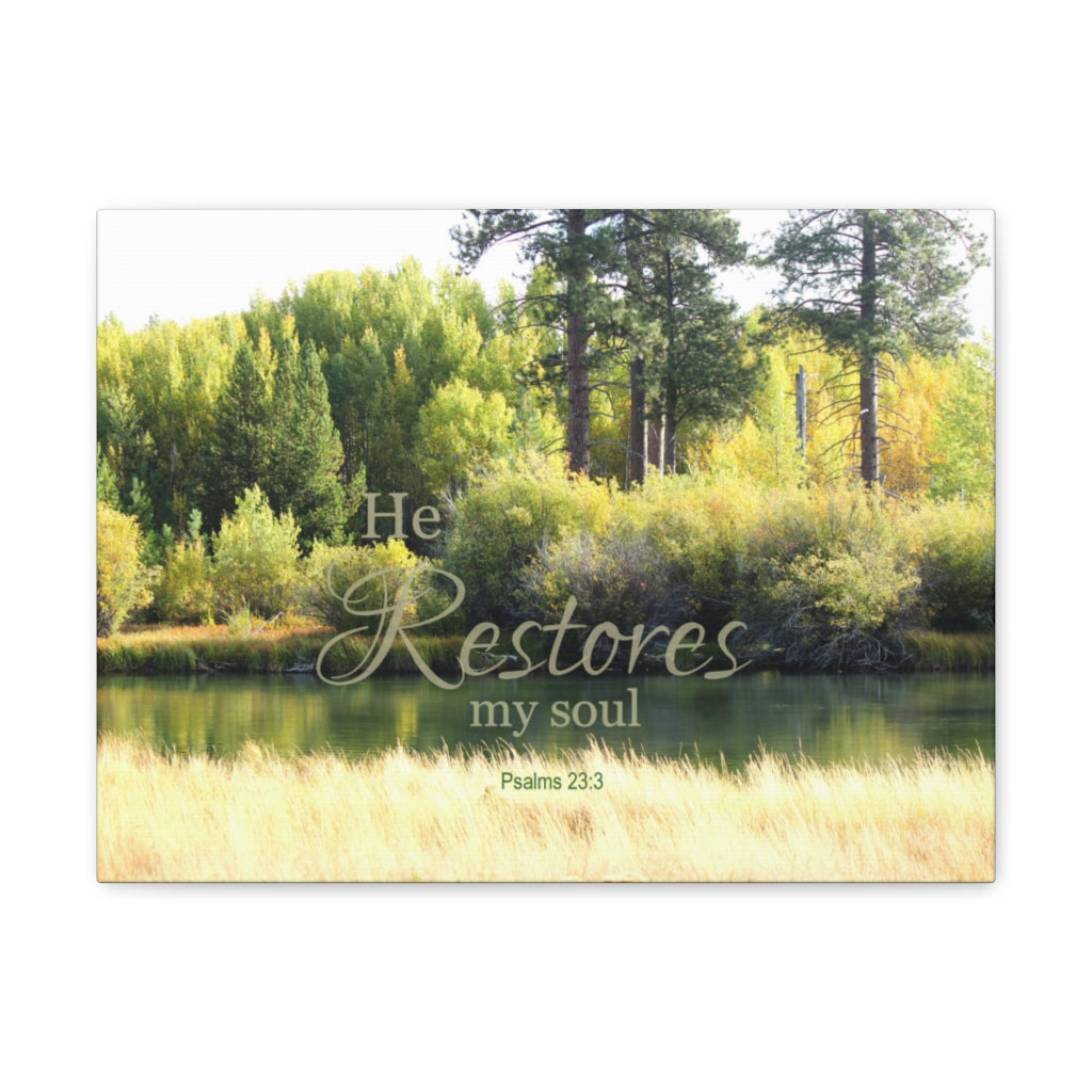 Scripture Walls He Restores My Soul Psalm 23:3 Bible Verse Canvas Christian Wall Art Ready to Hang Unframed-Express Your Love Gifts