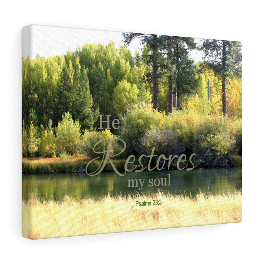 Scripture Walls He Restores My Soul Psalms 23:3 Bible Verse Canvas Christian Wall Art Ready to Hang Unframed-Express Your Love Gifts