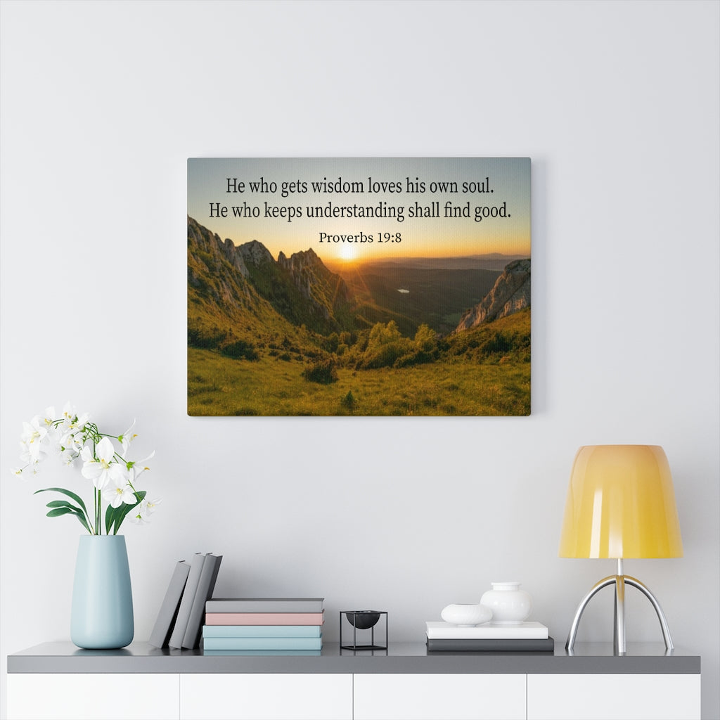 Scripture Walls He Who Gets Wisdom Proverbs 19:8 Bible Verse Canvas Christian Wall Art Ready to Hang Unframed-Express Your Love Gifts