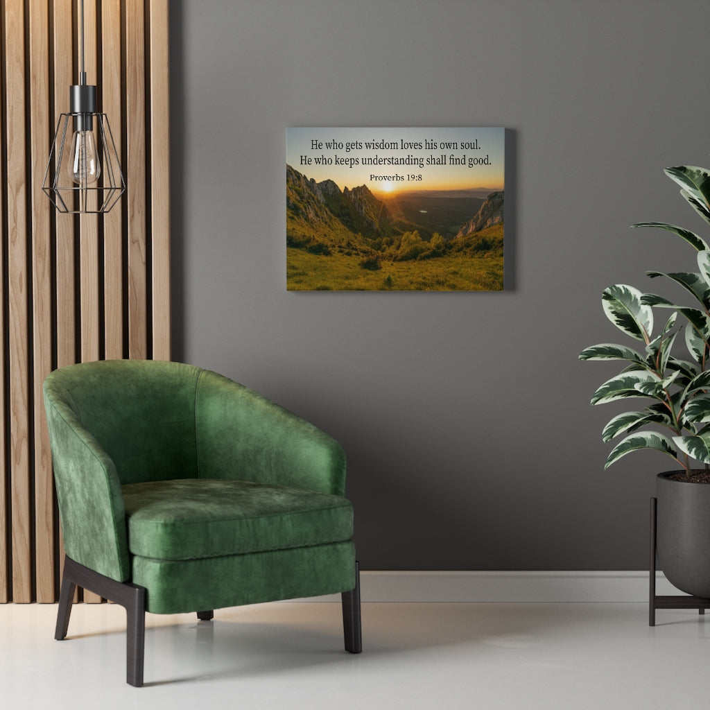 Scripture Walls He Who Gets Wisdom Proverbs 19:8 Bible Verse Canvas Christian Wall Art Ready to Hang Unframed-Express Your Love Gifts