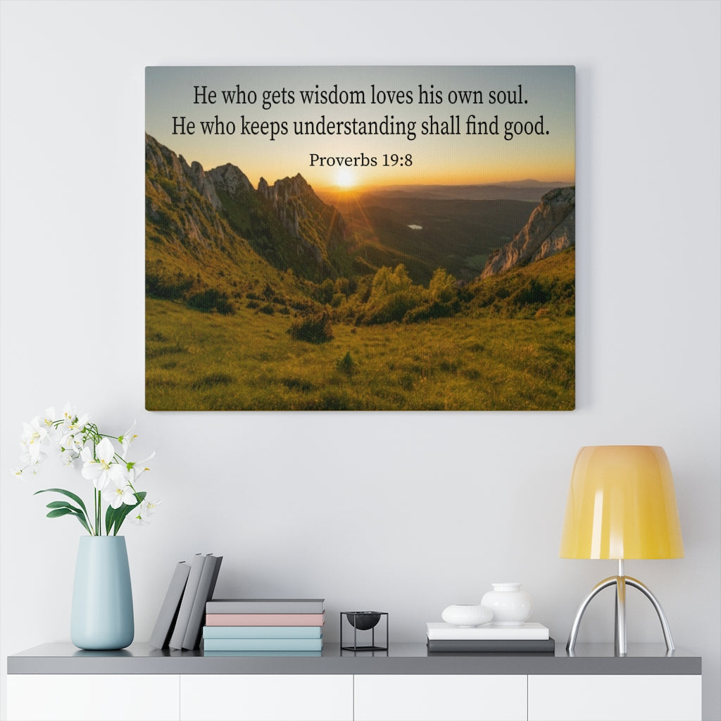 Scripture Walls He Who Gets Wisdom Proverbs 19:8 Bible Verse Canvas Christian Wall Art Ready to Hang Unframed-Express Your Love Gifts