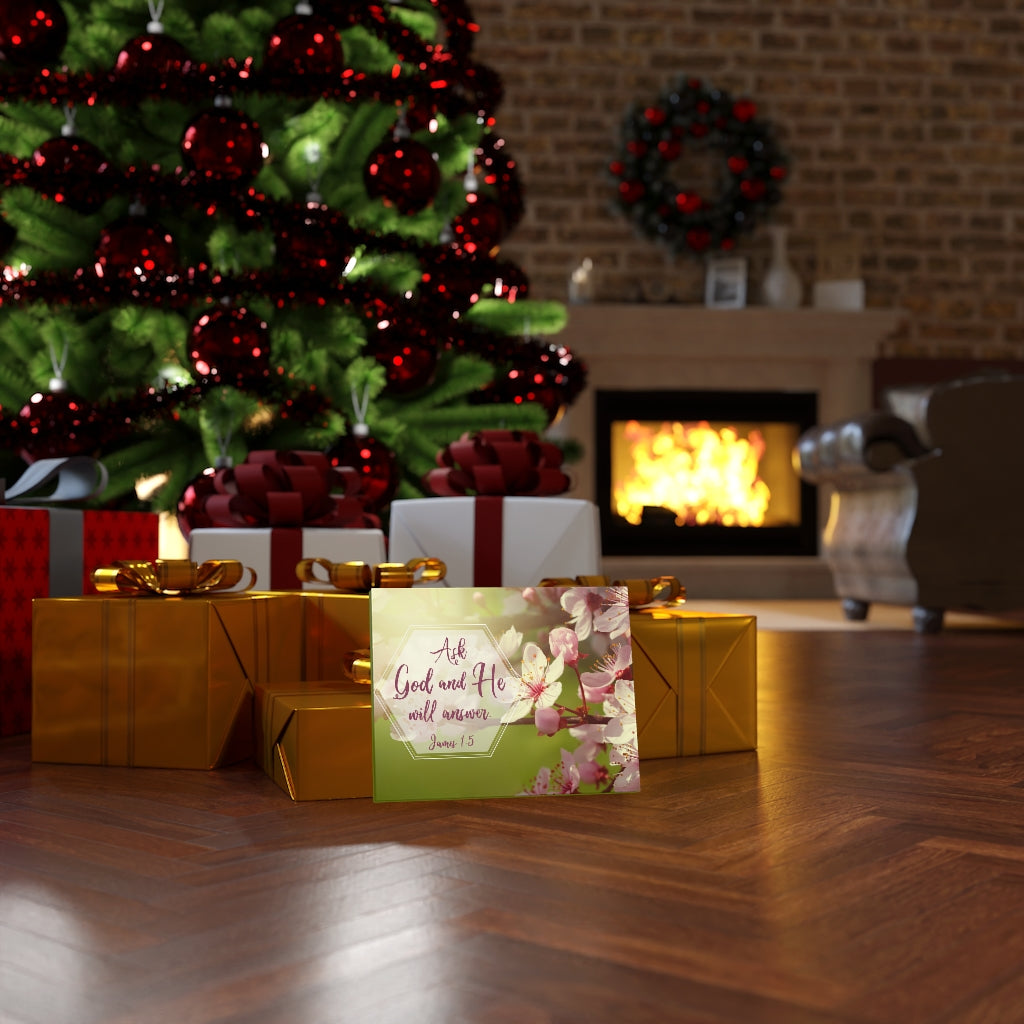 Scripture Walls He Will Answer James 1:5 Pink Flower Bible Verse Canvas Christian Wall Art Ready to Hang Unframed-Express Your Love Gifts