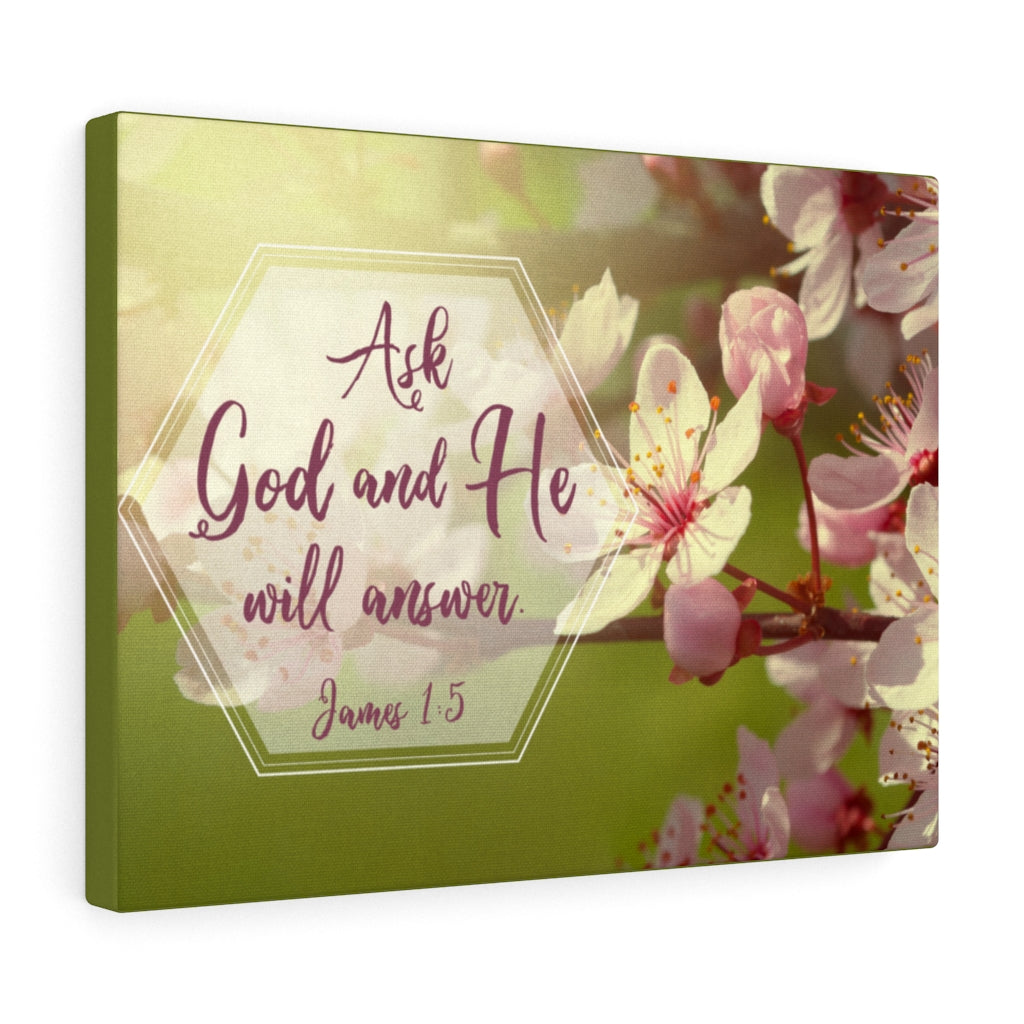 Scripture Walls He Will Answer James 1:5 Pink Flower Bible Verse Canvas Christian Wall Art Ready to Hang Unframed-Express Your Love Gifts