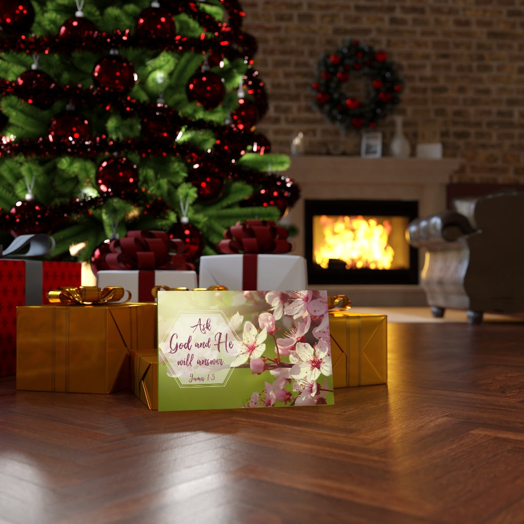 Scripture Walls He Will Answer James 1:5 Pink Flower Bible Verse Canvas Christian Wall Art Ready to Hang Unframed-Express Your Love Gifts