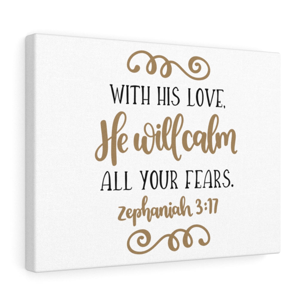Scripture Walls He Will Calm Zephaniah 3:17 Bible Verse Canvas Christian Wall Art Ready to Hang Unframed-Express Your Love Gifts