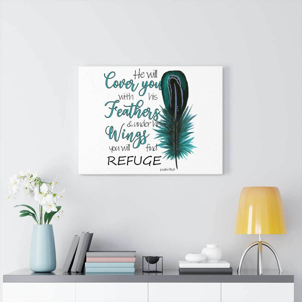 Scripture Walls He Will Cover You Psalm 91:4 Bible Verse Canvas Christian Wall Art Ready to Hang Unframed-Express Your Love Gifts