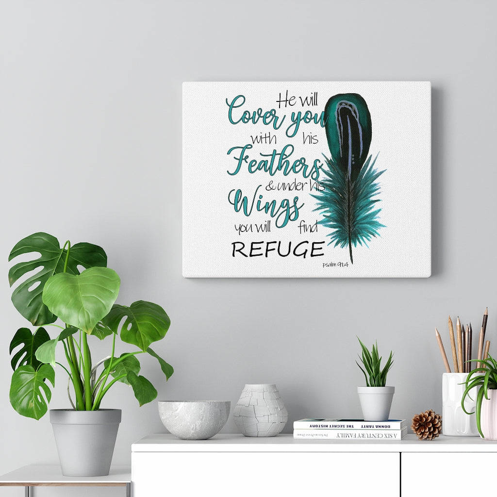 Scripture Walls He Will Cover You Psalm 91:4 Bible Verse Canvas Christian Wall Art Ready to Hang Unframed-Express Your Love Gifts