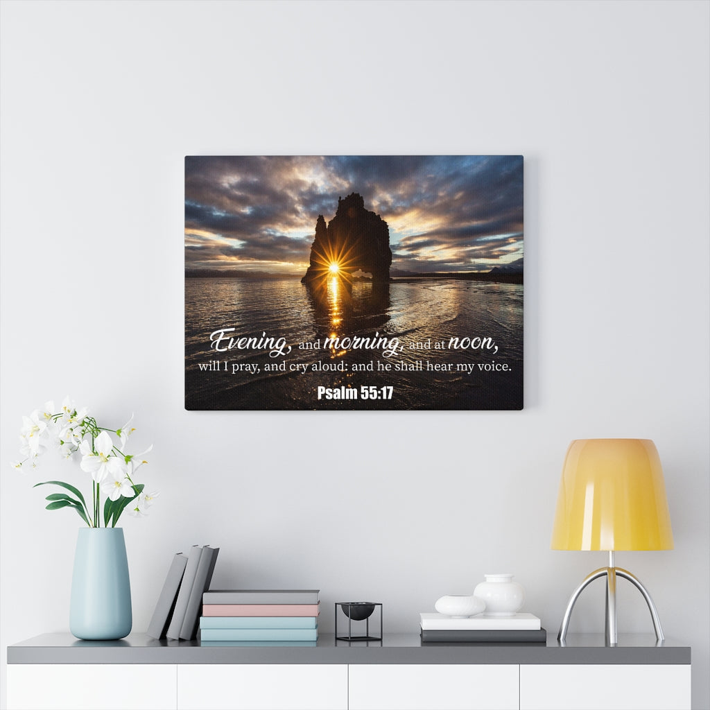 Scripture Walls Hear My Voice Psalm 55:17 Bible Verse Canvas Christian Wall Art Ready to Hang Unframed-Express Your Love Gifts