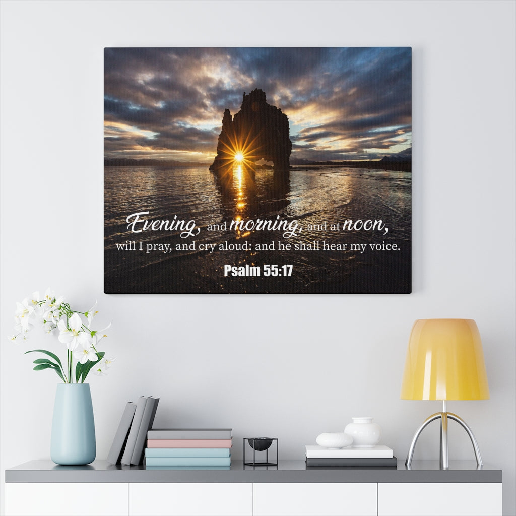Scripture Walls Hear My Voice Psalm 55:17 Bible Verse Canvas Christian Wall Art Ready to Hang Unframed-Express Your Love Gifts