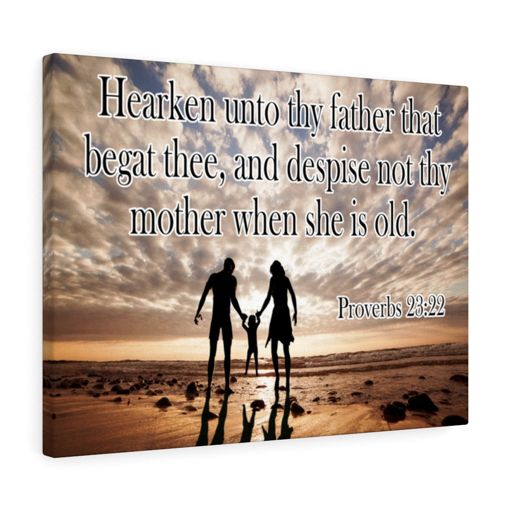 Scripture Walls Hearken Unto Thy Father Proverbs 23:22 Scripture Bible Verse Canvas Christian Wall Art Ready to Hang Unframed-Express Your Love Gifts