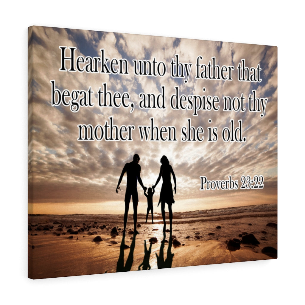Scripture Walls Hearken Unto Thy Father Proverbs 23:22 Scripture Bible Verse Canvas Christian Wall Art Ready to Hang Unframed-Express Your Love Gifts